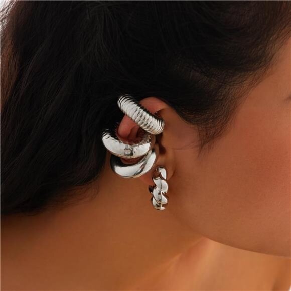 Chunky Gold & Silver Ear Cuff Earrings | Adjustable Non-Piercing Cartilage Cuff - Picture 1 of 5